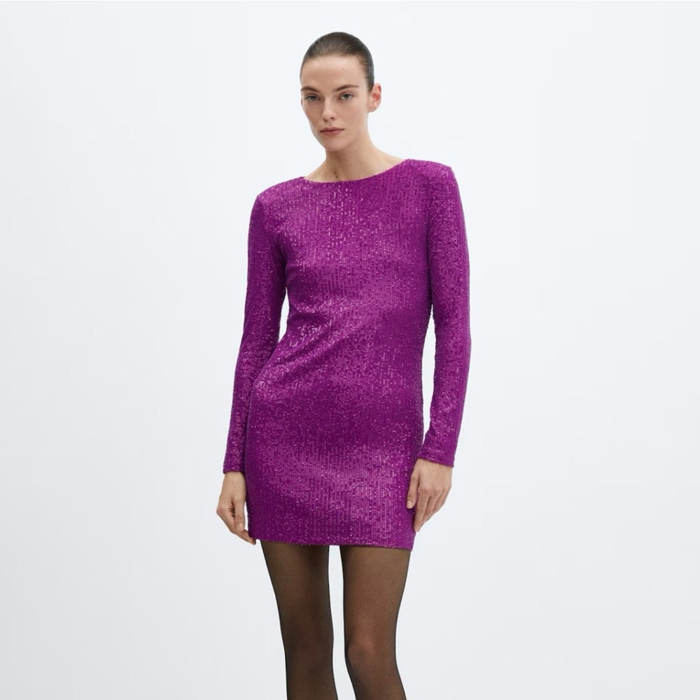Mango Fuchsia Long Sleeve Dress